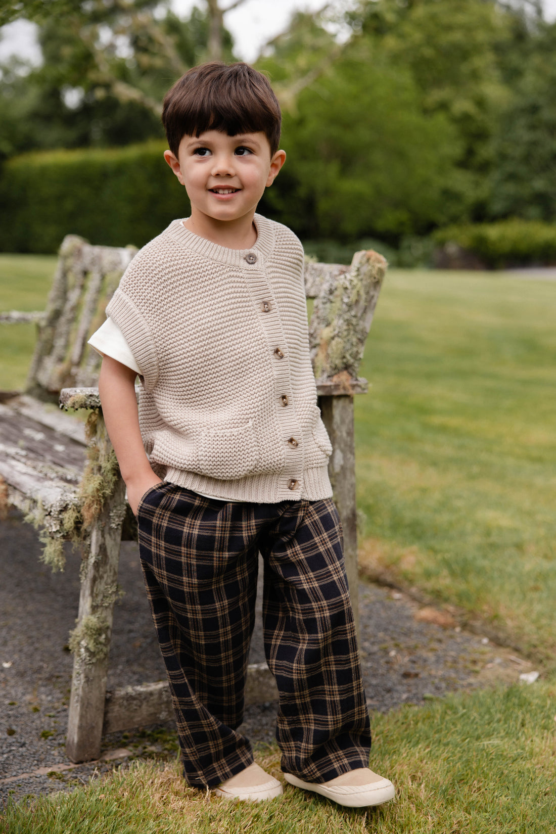 Organic Cotton Kenji Pant - Woodland Check Childrens Pant from Jamie Kay NZ