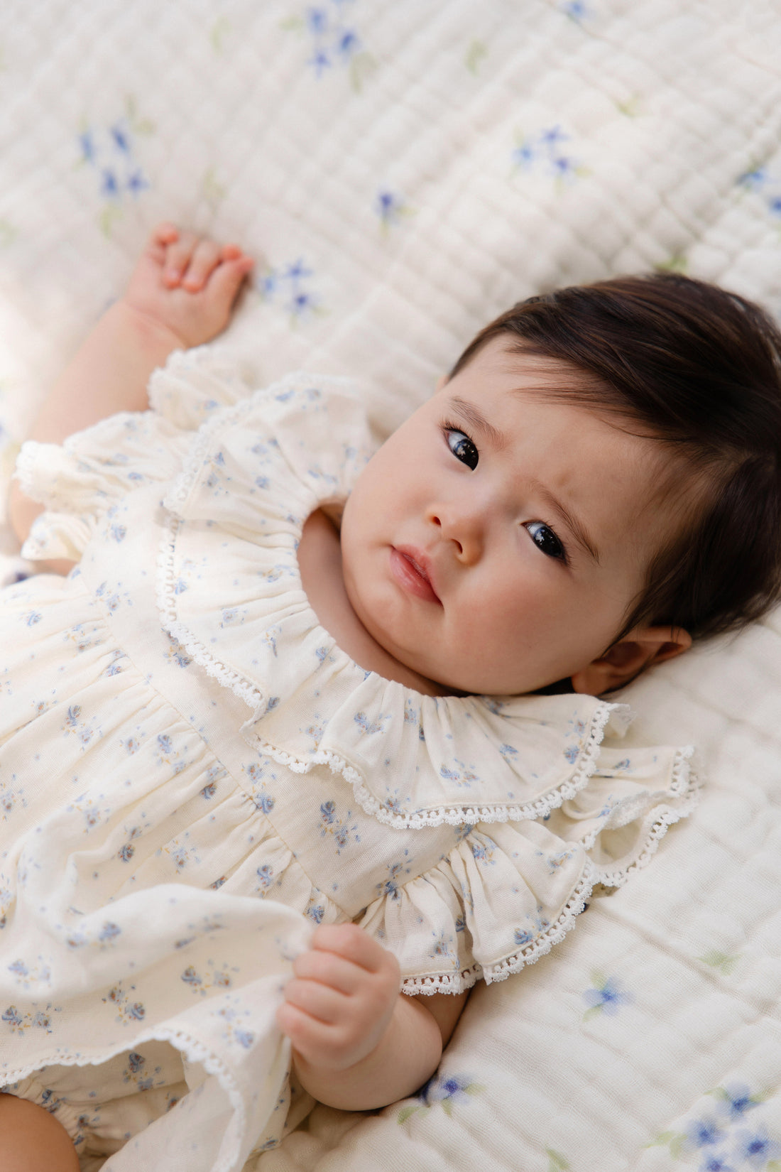 Organic Cotton Muslin Frannie Playsuit - Molly Blue Childrens Onepiece from Jamie Kay NZ