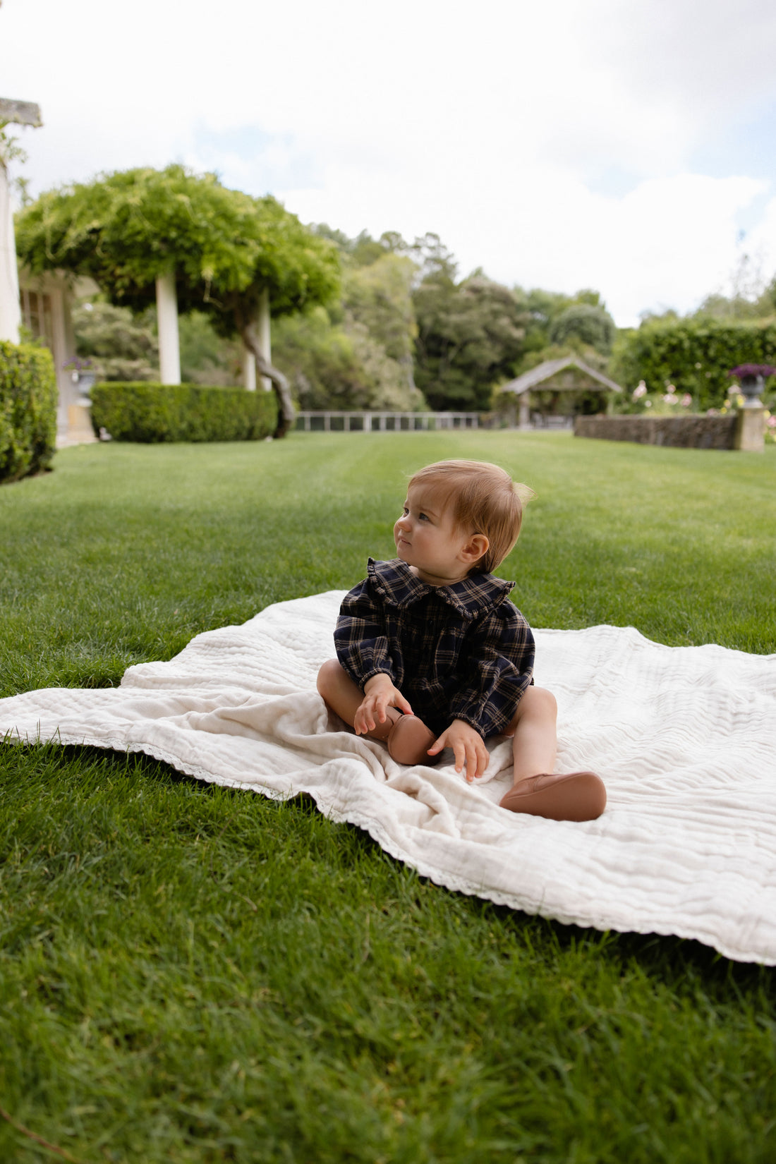 Organic Cotton Elowen Playsuit - Woodland Check Childrens Playsuit from Jamie Kay NZ