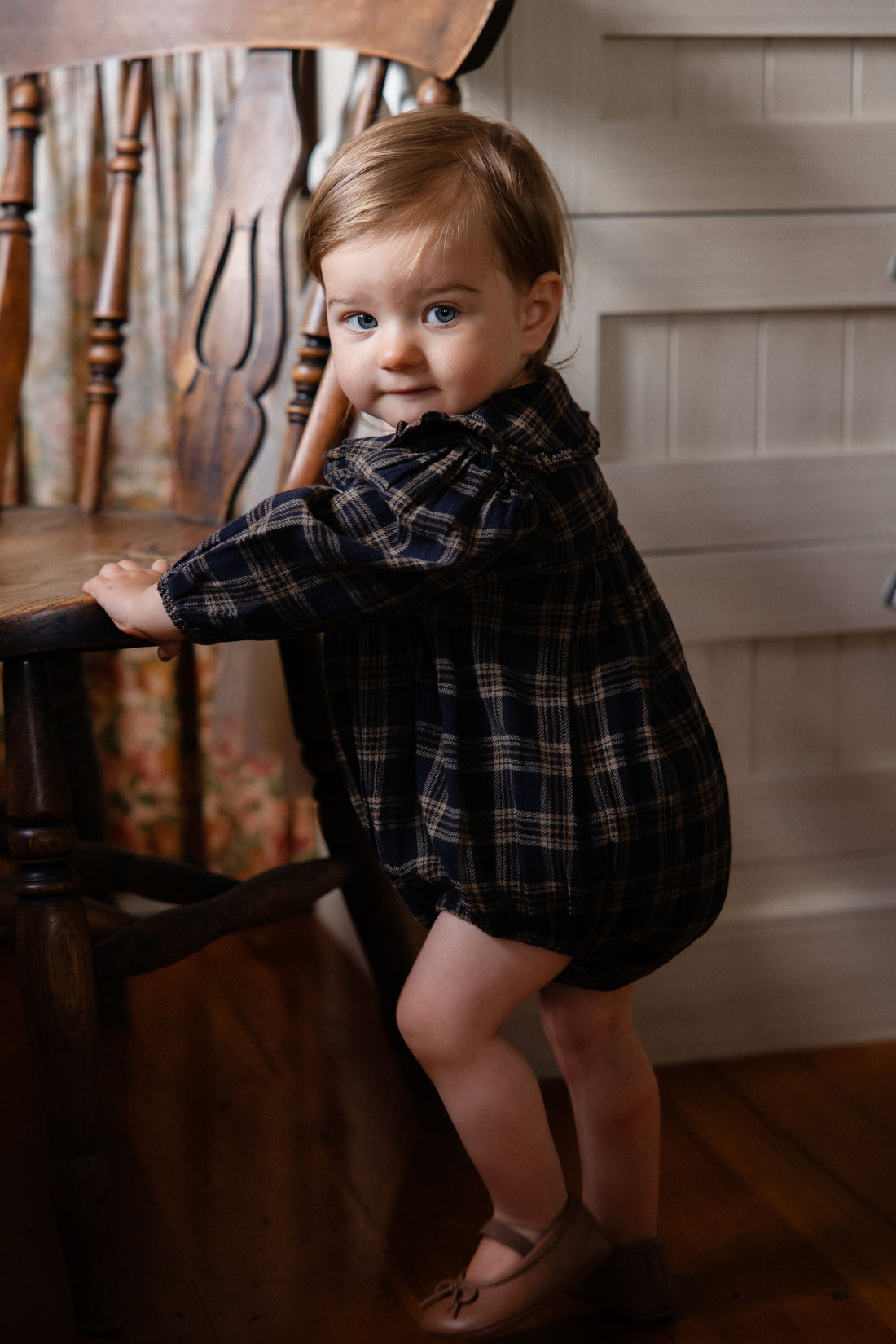 Organic Cotton Elowen Playsuit - Woodland Check Childrens Playsuit from Jamie Kay NZ