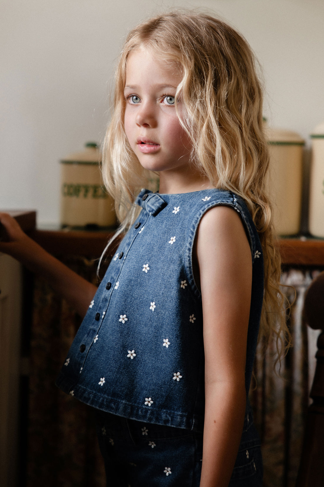 Etta Top - Josie Floral Denim Childrens Top from Jamie Kay NZ