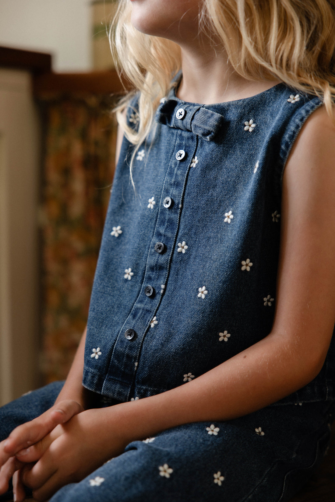 Etta Top - Josie Floral Denim Childrens Top from Jamie Kay NZ