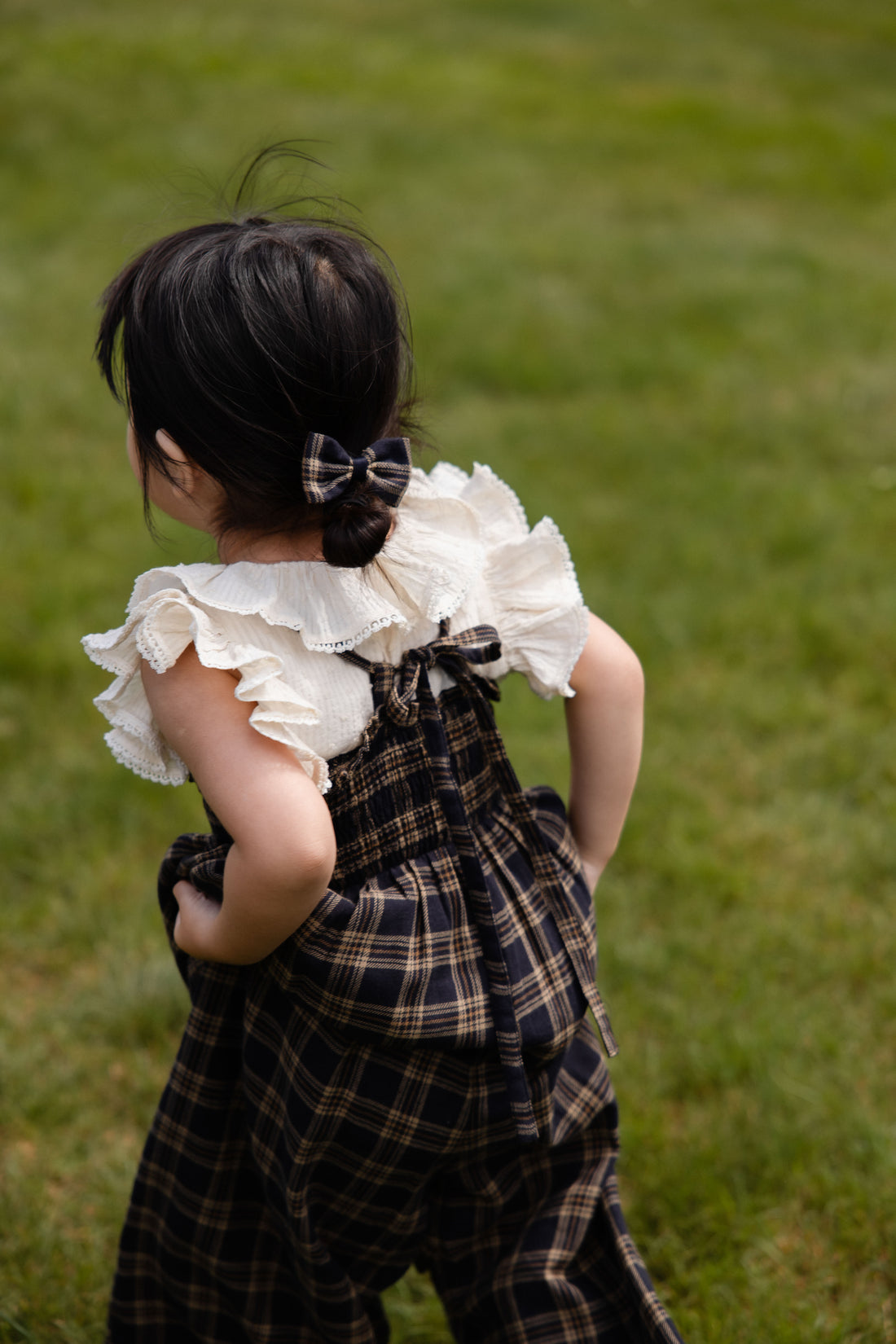 Organic Cotton Arabella Jumpsuit - Woodland Check Childrens Jumpsuit from Jamie Kay NZ