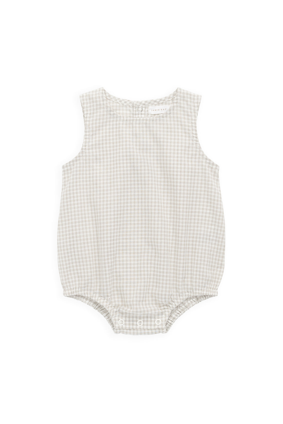 Organic Cotton Bentley Playsuit - Double Windowpane Check Pecan Childrens Playsuit from Jamie Kay NZ