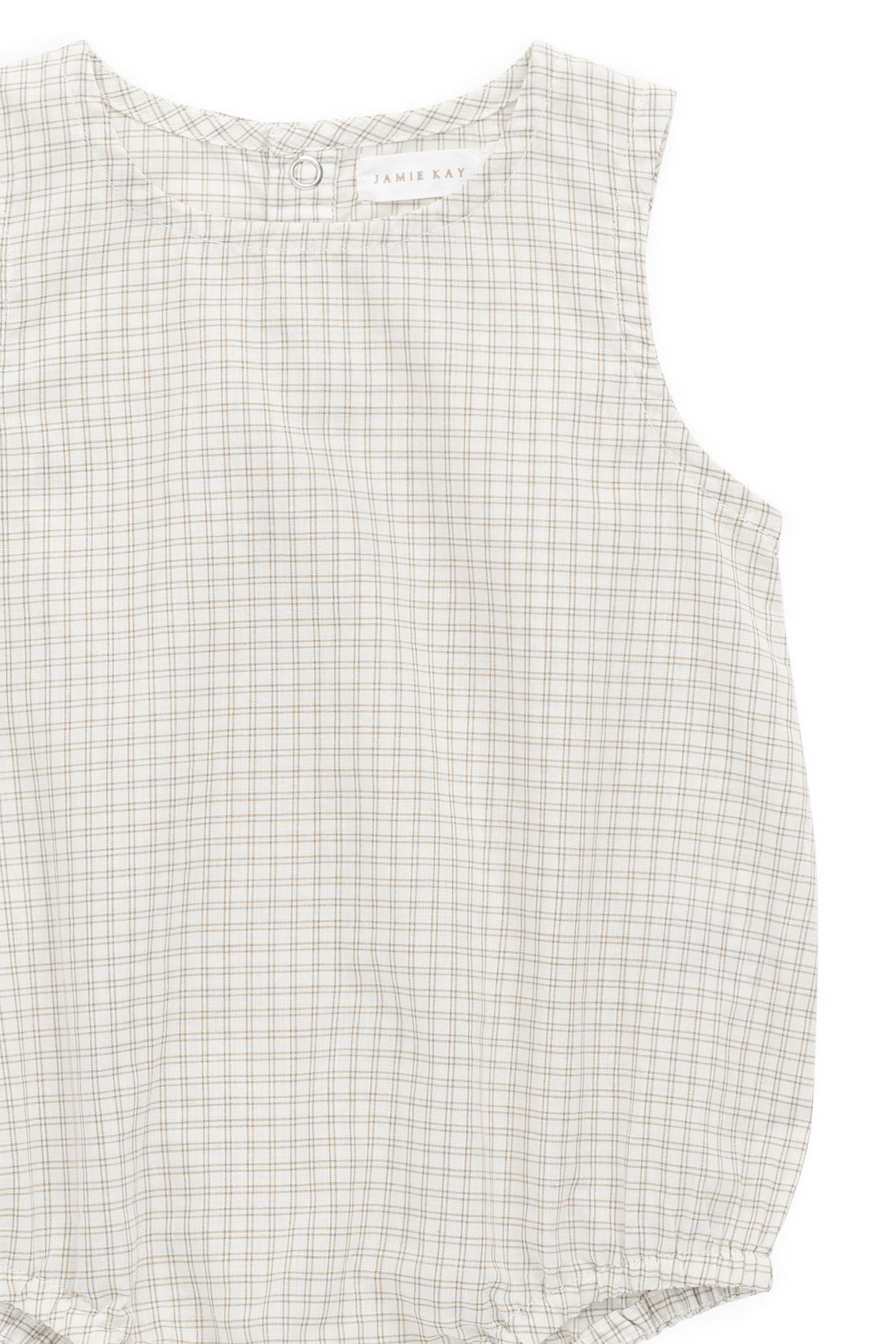 Organic Cotton Bentley Playsuit - Double Windowpane Check Pecan Childrens Playsuit from Jamie Kay NZ