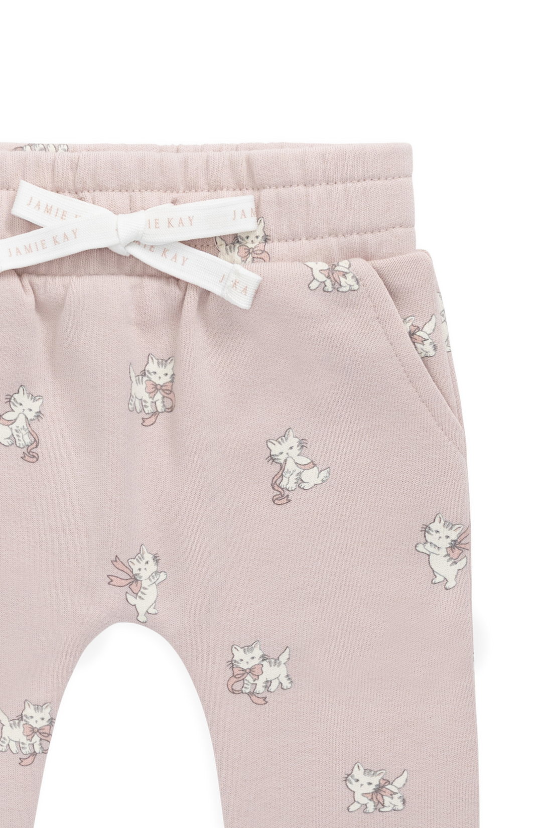 Organic Cotton Morgan Track Pant - Bow Kitties Mauve Childrens Pant from Jamie Kay NZ