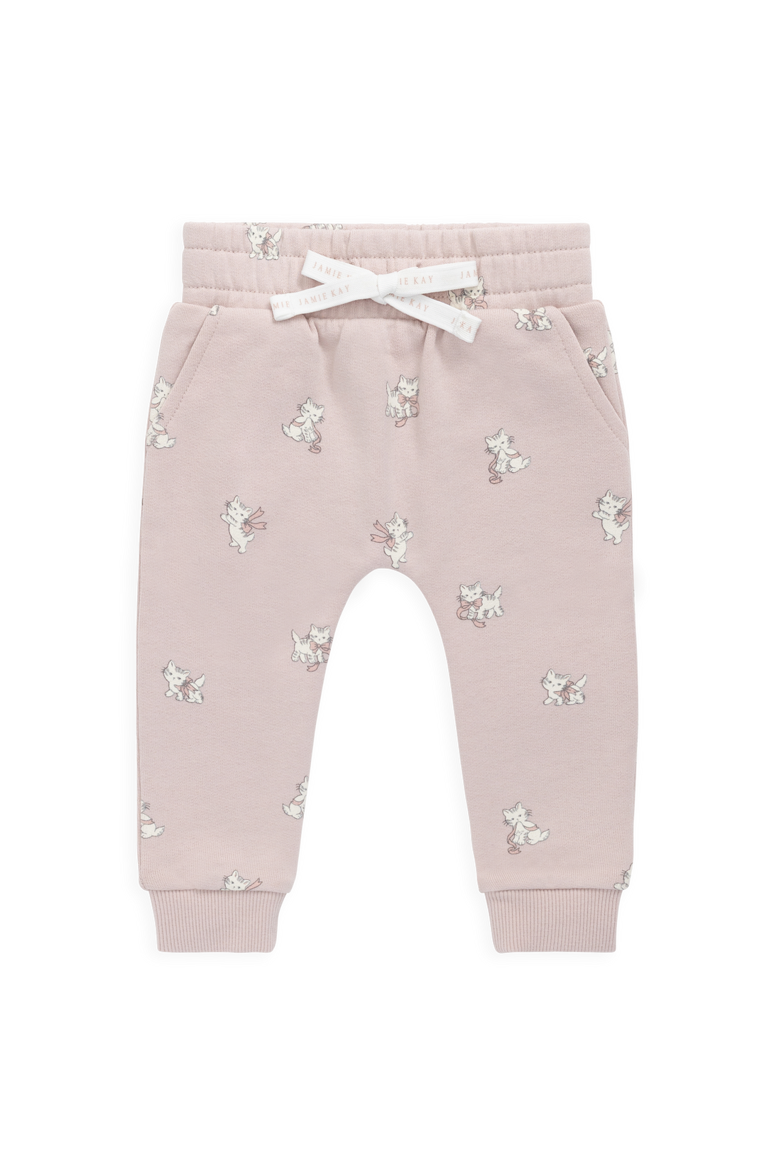Organic Cotton Morgan Track Pant - Bow Kitties Mauve Childrens Pant from Jamie Kay NZ