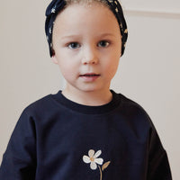 Organic Cotton Headband - Simple Flowers Midnight Childrens Headband from Jamie Kay NZ