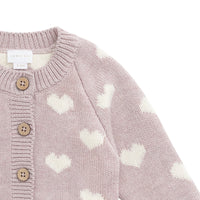 Camille Cardigan - Heart Jacquard Ballerina Marle Childrens Cardigan from Jamie Kay NZ