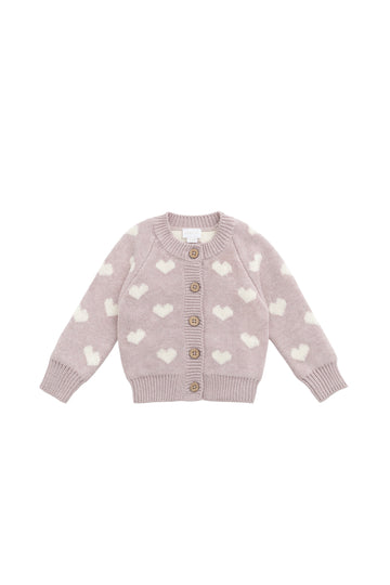 Camille Cardigan - Heart Jacquard Ballerina Marle Childrens Cardigan from Jamie Kay NZ