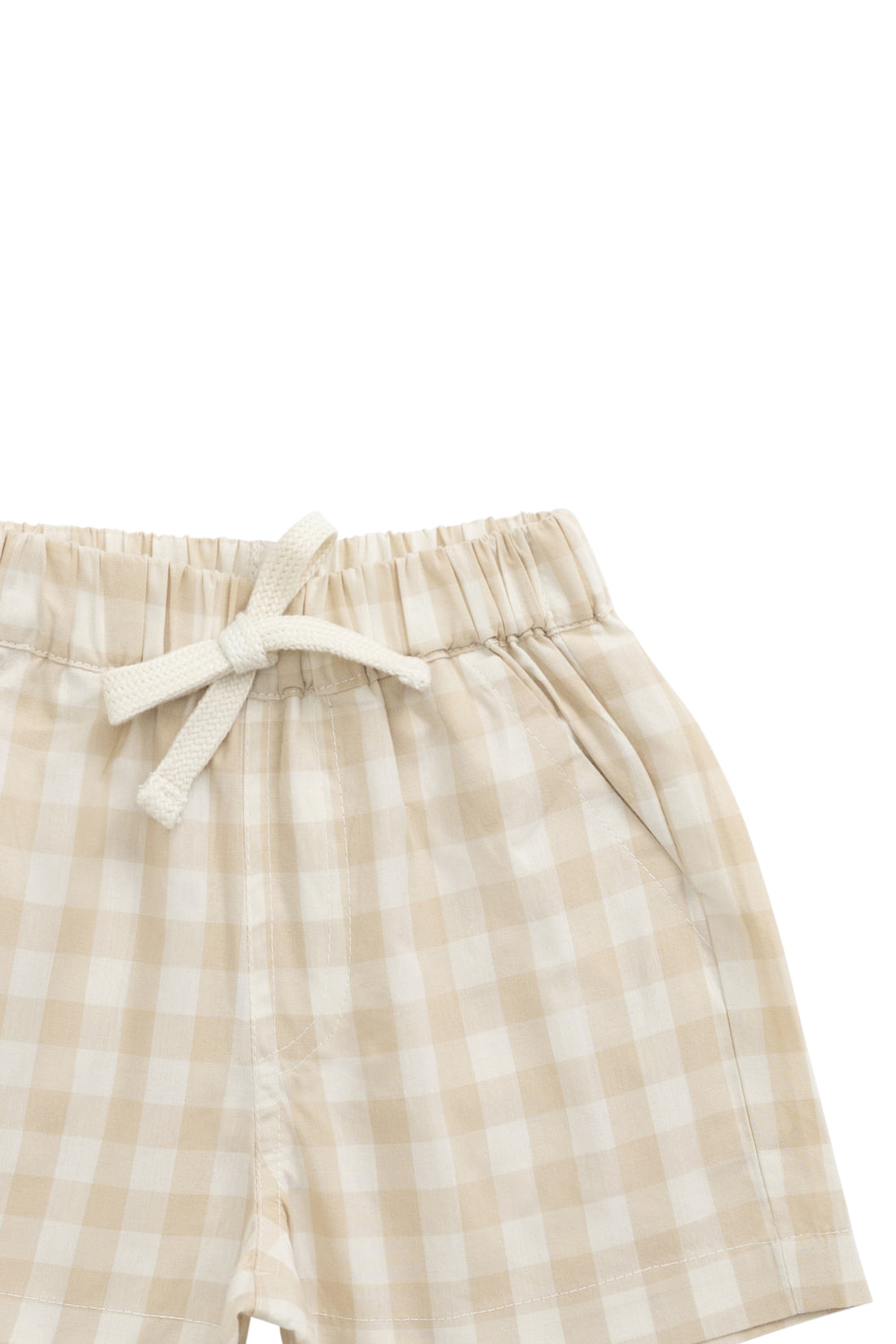 Organic Cotton Louis Short - Gingham Pale Khaki Childrens Short from Jamie Kay NZ