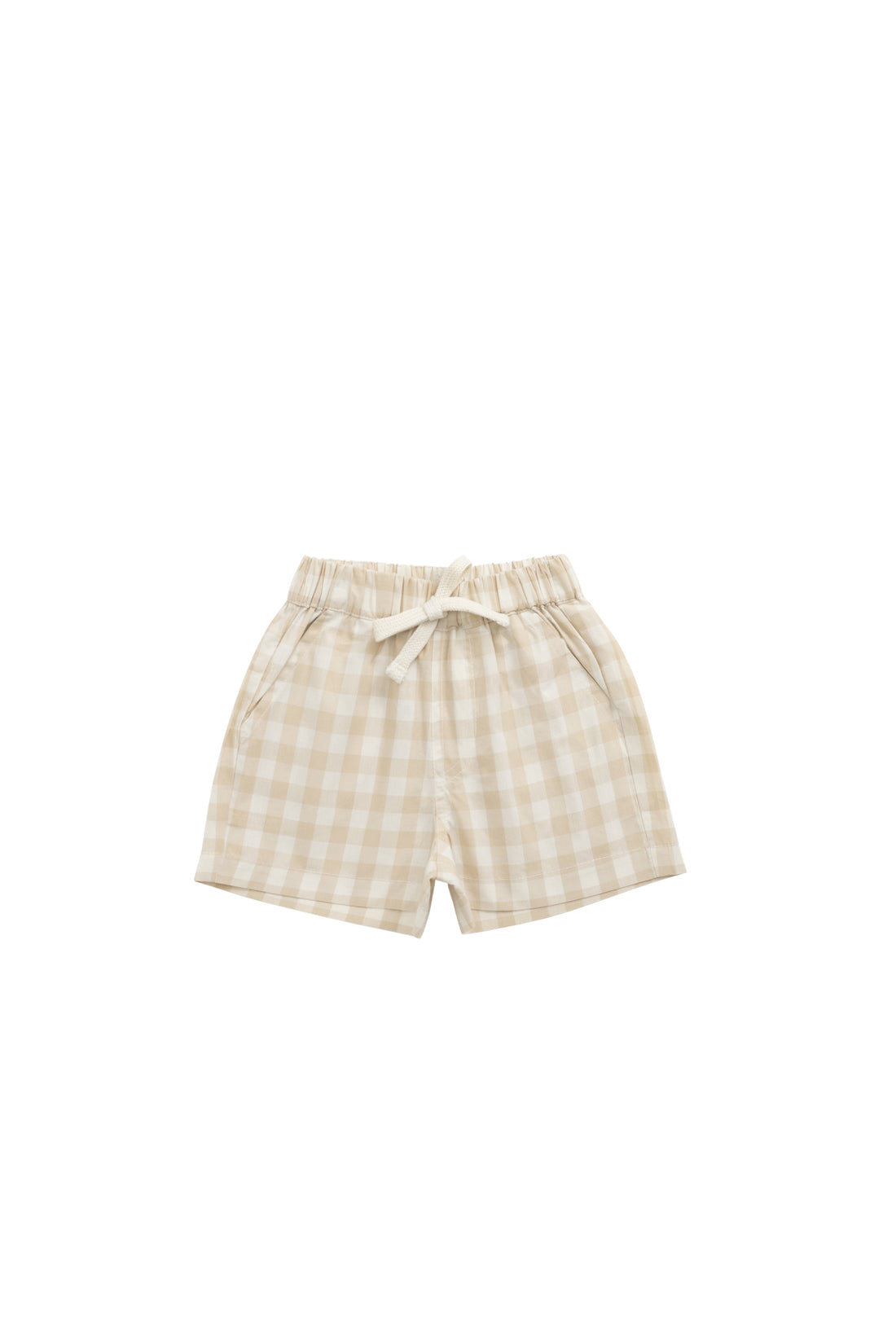 Organic Cotton Louis Short - Gingham Pale Khaki Childrens Short from Jamie Kay NZ