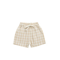 Organic Cotton Louis Short - Gingham Pale Khaki Childrens Short from Jamie Kay NZ