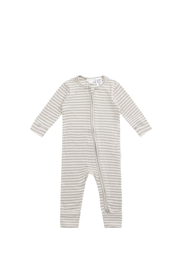 Organic Cotton Modal Frankie Onepiece - Narrow Stripe Gazelle/Oat Childrens Onepiece from Jamie Kay NZ