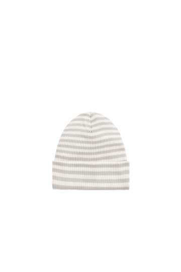 Organic Cotton Modal Lennon Beanie - Narrow Stripe Gazelle/Oat Childrens Beanie from Jamie Kay NZ