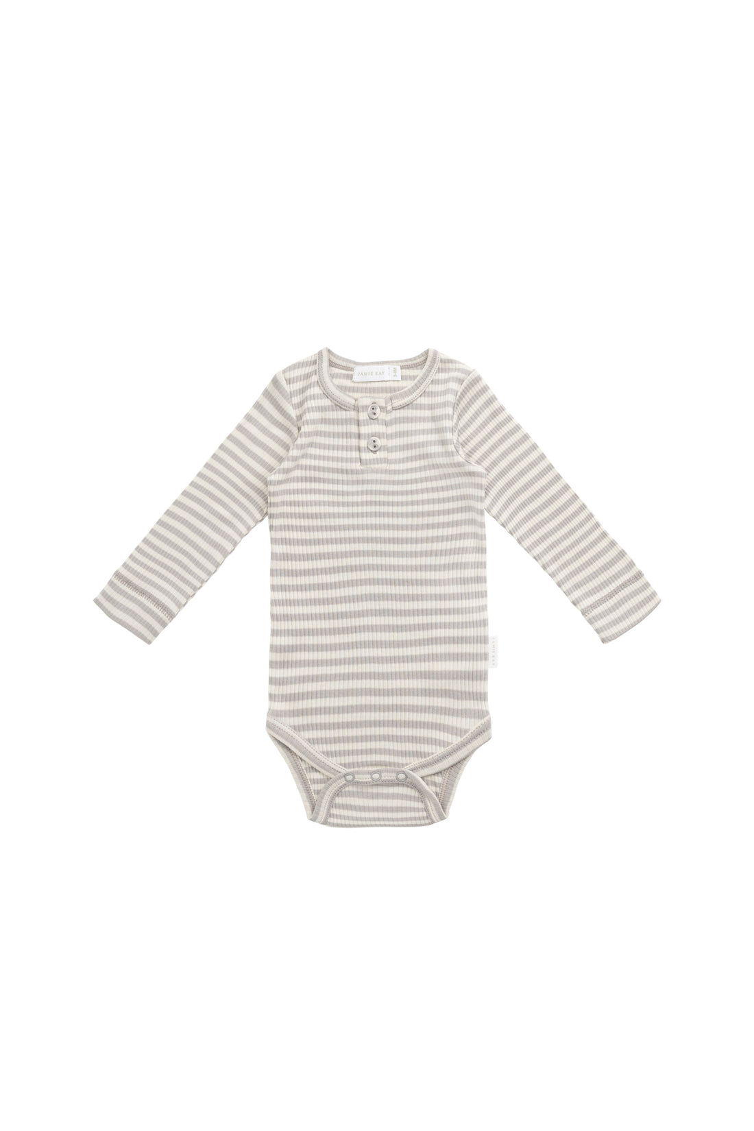 Organic Cotton Modal Long Sleeve Bodysuit - Narrow Stripe Gazelle/Oat Childrens Bodysuit from Jamie Kay NZ