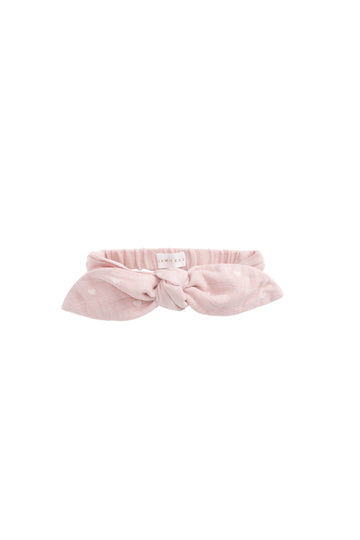 Organic Cotton Muslin Headband - Petite Heart Old Rose Childrens Headband from Jamie Kay NZ