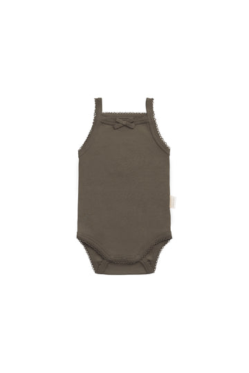Organic Cotton Bridget Singlet Bodysuit - Deep Olive Childrens Bodysuit from Jamie Kay NZ