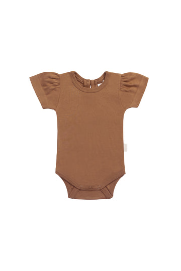 Organic Cotton Cap Sleeve Bodysuit - Cinnamon Childrens Bodysuit from Jamie Kay NZ