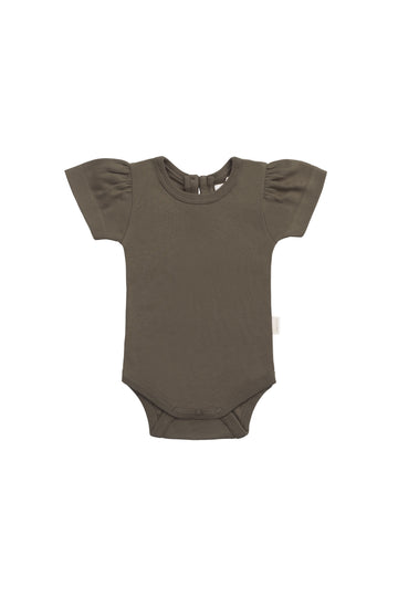Organic Cotton Cap Sleeve Bodysuit - Deep Olive Childrens Bodysuit from Jamie Kay NZ