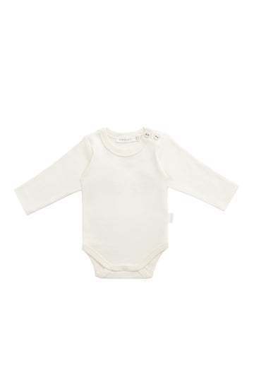 Organic Cotton Elora Long Sleeve Bodysuit - Buttermilk Childrens Bodysuit from Jamie Kay NZ