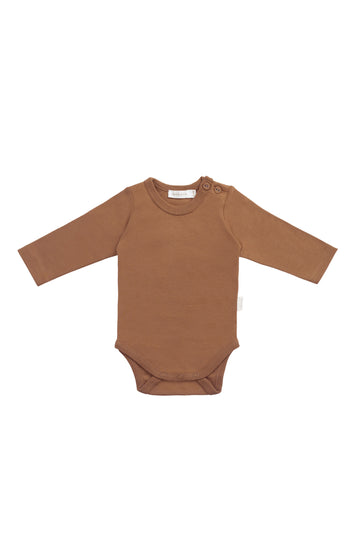 Organic Cotton Elora Long Sleeve Bodysuit - Cinnamon Childrens Bodysuit from Jamie Kay NZ