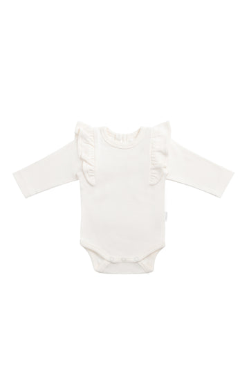 Organic Cotton Fleur Long Sleeve Bodysuit - Milk Childrens Bodysuit from Jamie Kay NZ