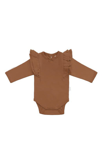Organic Cotton Maddie Long Sleeve Bodysuit - Cinnamon Childrens Bodysuit from Jamie Kay NZ