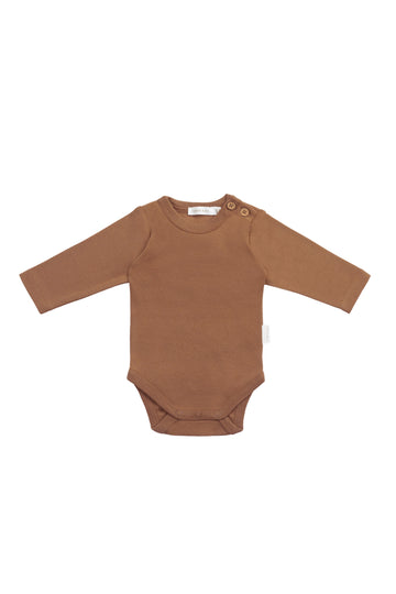 Organic Cotton Marlo Long Sleeve Bodysuit - Cinnamon Childrens Bodysuit from Jamie Kay NZ