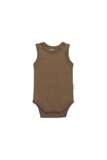 Organic Cotton Marlo Sleeveless Bodysuit - Autumn Bronze Childrens Bodysuit from Jamie Kay NZ