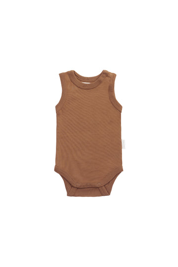 Organic Cotton Marlo Sleeveless Bodysuit - Cinnamon Childrens Bodysuit from Jamie Kay NZ