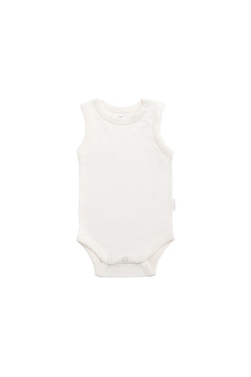 Organic Cotton Marlo Sleeveless Bodysuit - Milk Childrens Bodysuit from Jamie Kay NZ
