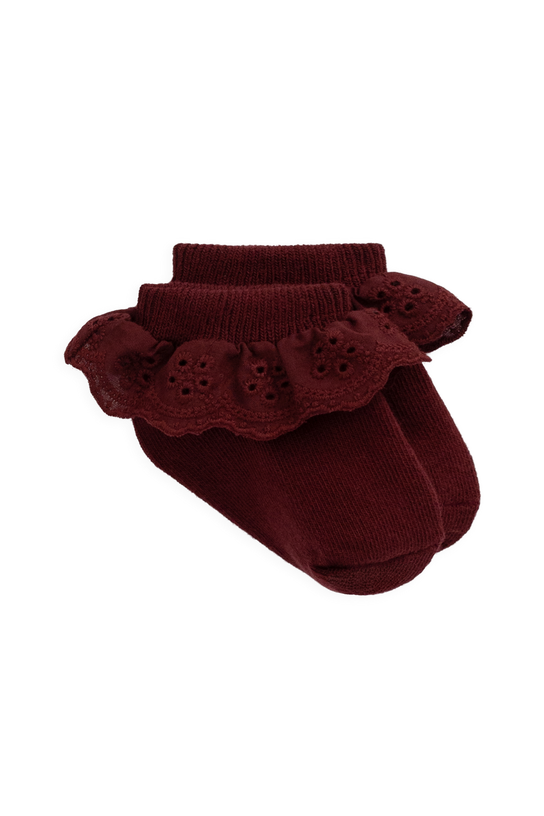 Frill Ankle Sock - Burgundy Childrens Sock from Jamie Kay NZ