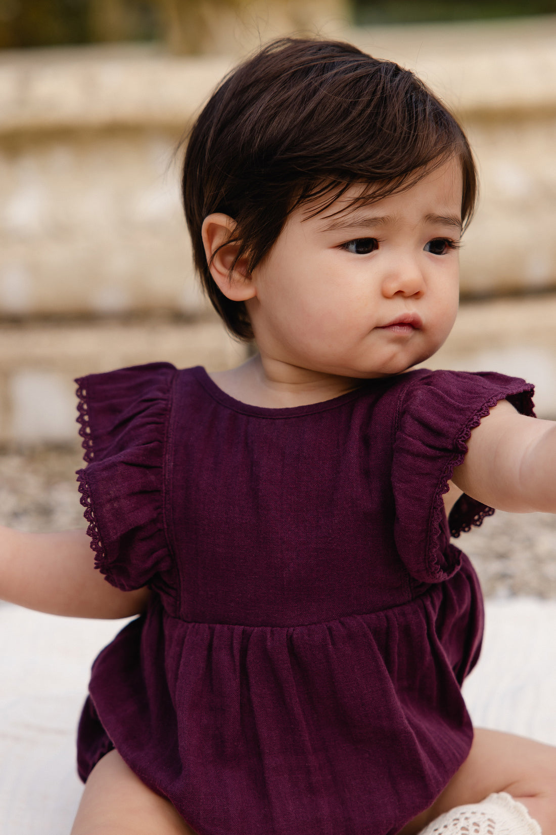 Organic Cotton Muslin Beatrice Playsuit - Fig Childrens Playsuit from Jamie Kay NZ