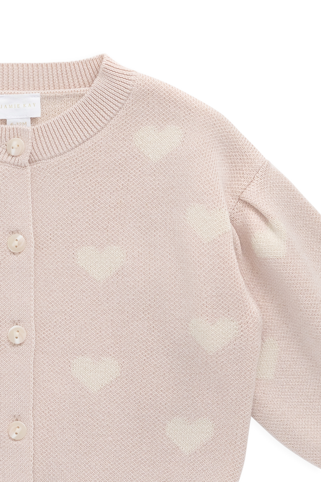 Kayla Cardigan - Kylie Heart Jacquard Morganite Childrens Cardigan from Jamie Kay NZ