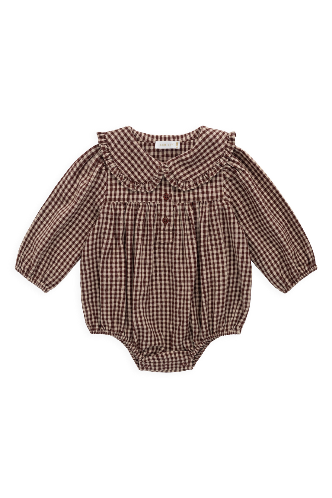 Organic Cotton Elowen Playsuit - Cinnamon Gingham Childrens Playsuit from Jamie Kay NZ