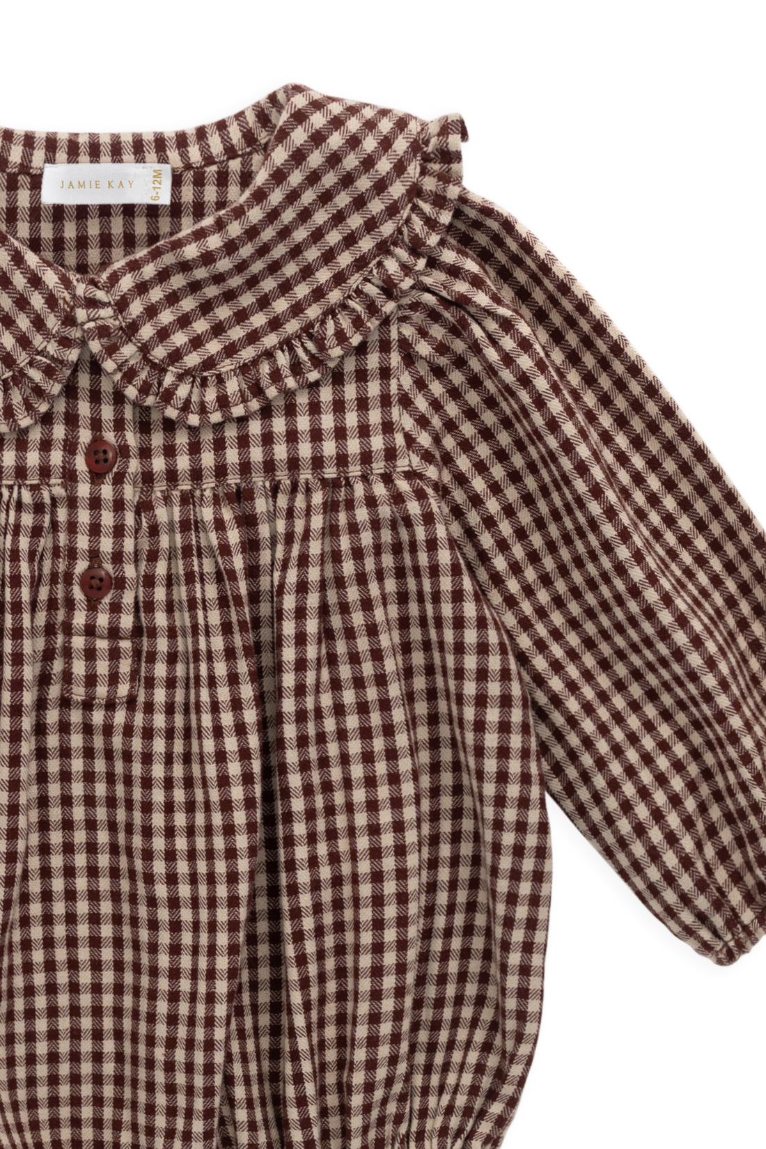 Organic Cotton Elowen Playsuit - Cinnamon Gingham Childrens Playsuit from Jamie Kay NZ