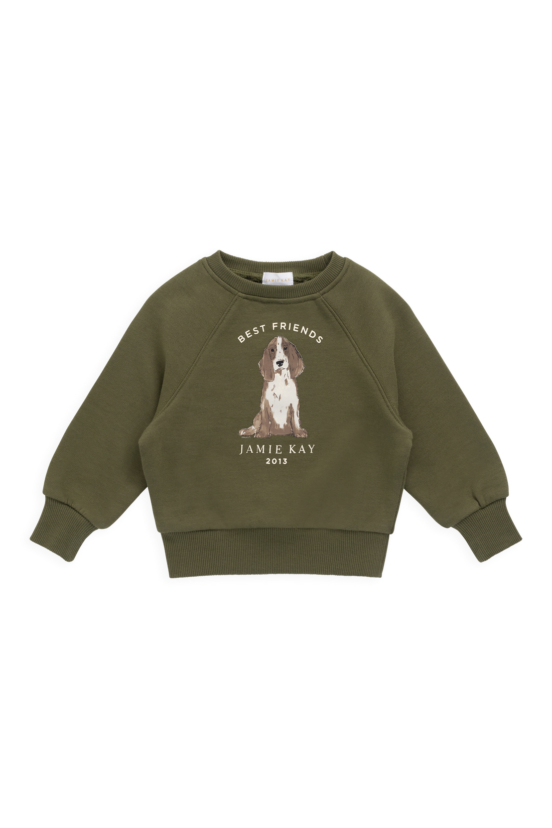 Organic Cotton Hayes Sweatshirt - Sicilian Olive Best Friends Childrens Sweatshirt from Jamie Kay NZ