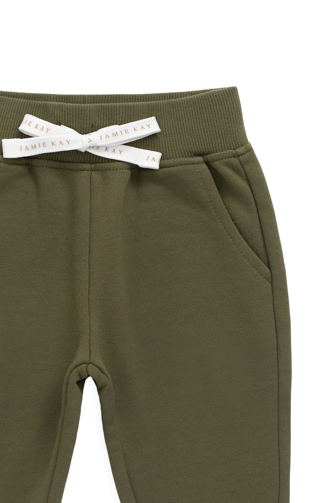 Organic Cotton Nash Track Pant - Sicilian Olive Childrens Pant from Jamie Kay NZ