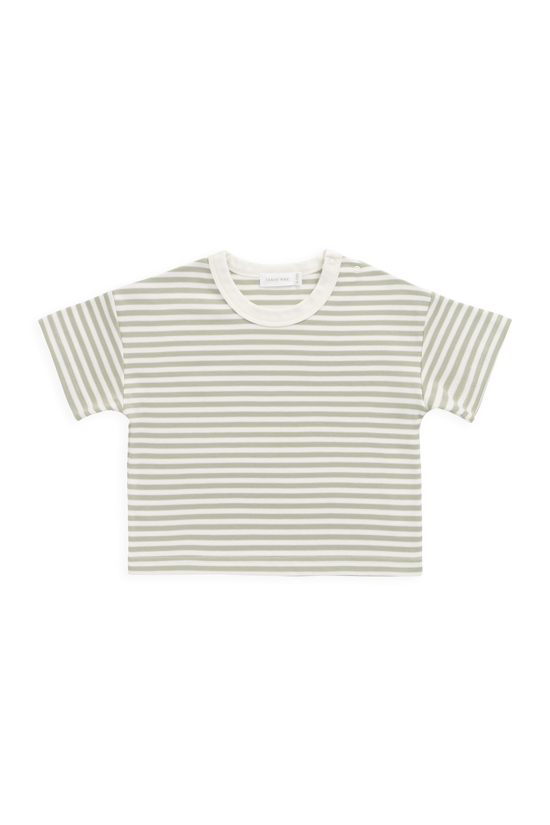 Pima Cotton Wesley Tee - Narrow Stripe Lichen / Cloud Childrens Top from Jamie Kay NZ