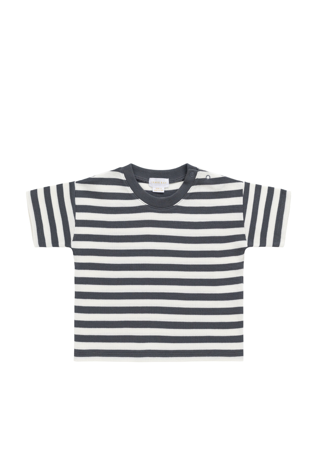 Organic Cotton Waffle Leith Tee - Oliver Stripe Atlantic/Cloud Childrens Top from Jamie Kay NZ