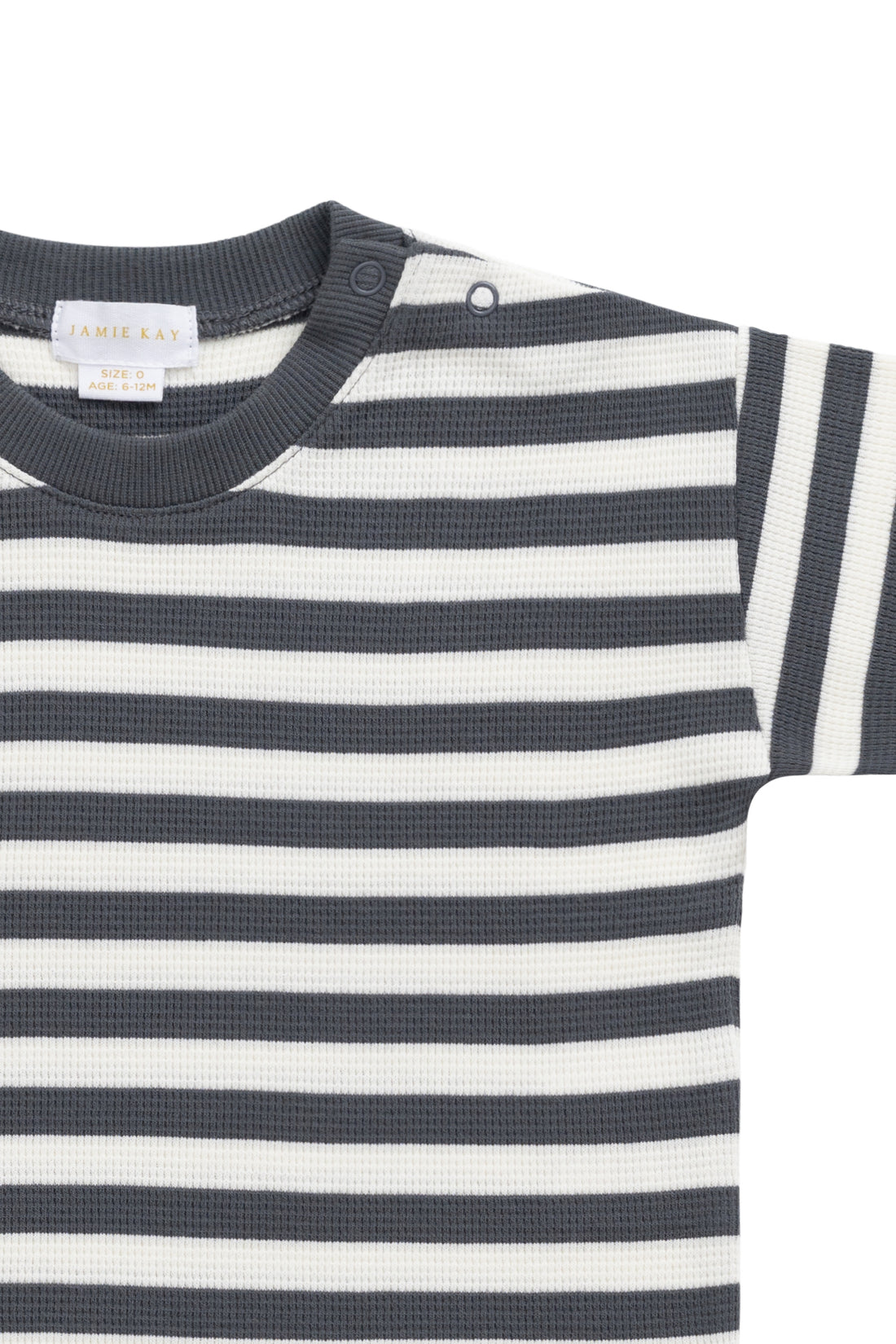 Organic Cotton Waffle Leith Tee - Oliver Stripe Atlantic/Cloud Childrens Top from Jamie Kay NZ
