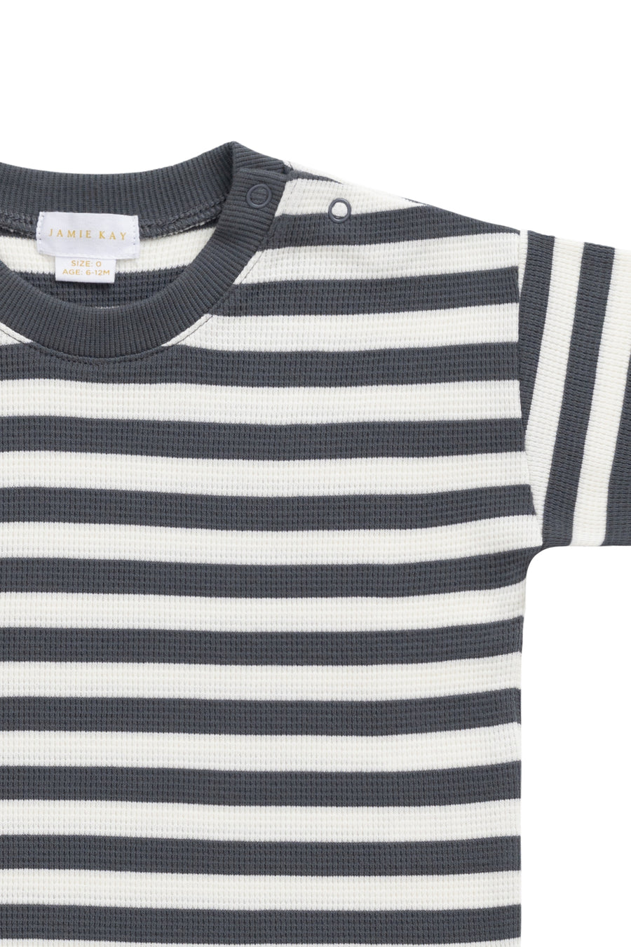 Organic Cotton Waffle Leith Tee - Oliver Stripe Atlantic/Cloud Childrens Top from Jamie Kay NZ