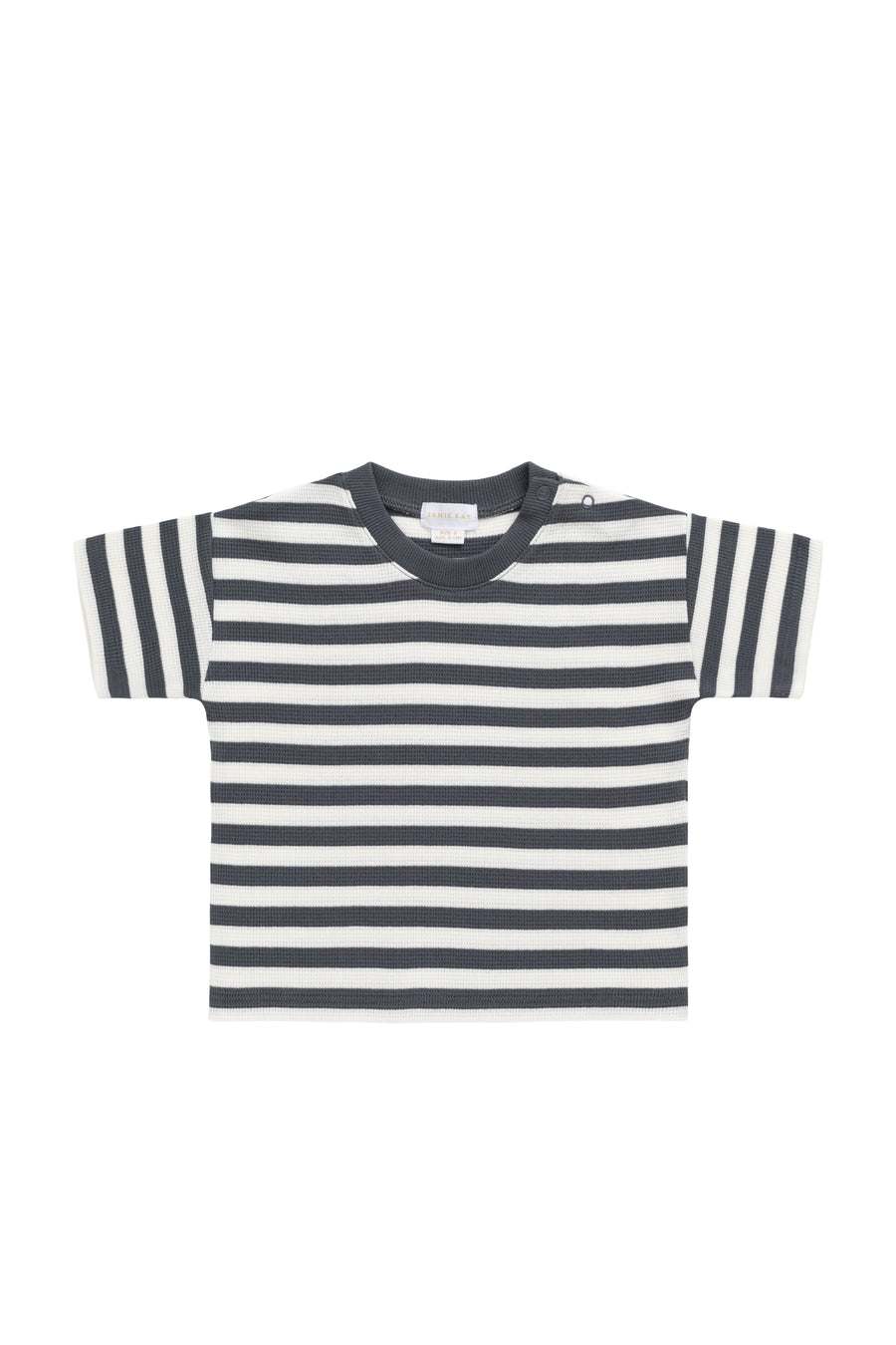 Organic Cotton Waffle Leith Tee - Oliver Stripe Atlantic/Cloud Childrens Top from Jamie Kay NZ
