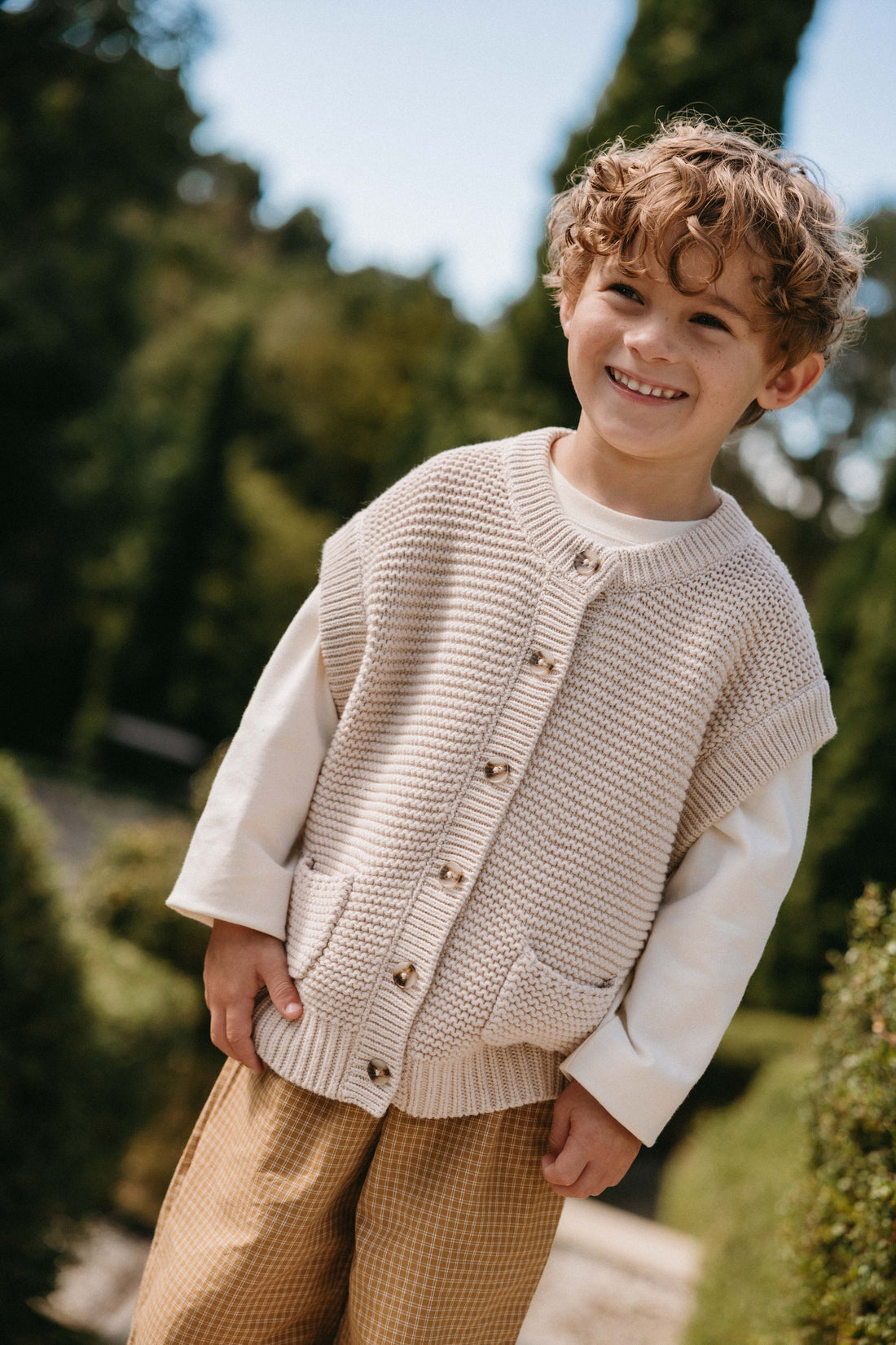 Organic Cotton Kenji Pant - Windowpane Check Buckwheat Childrens Pant from Jamie Kay NZ