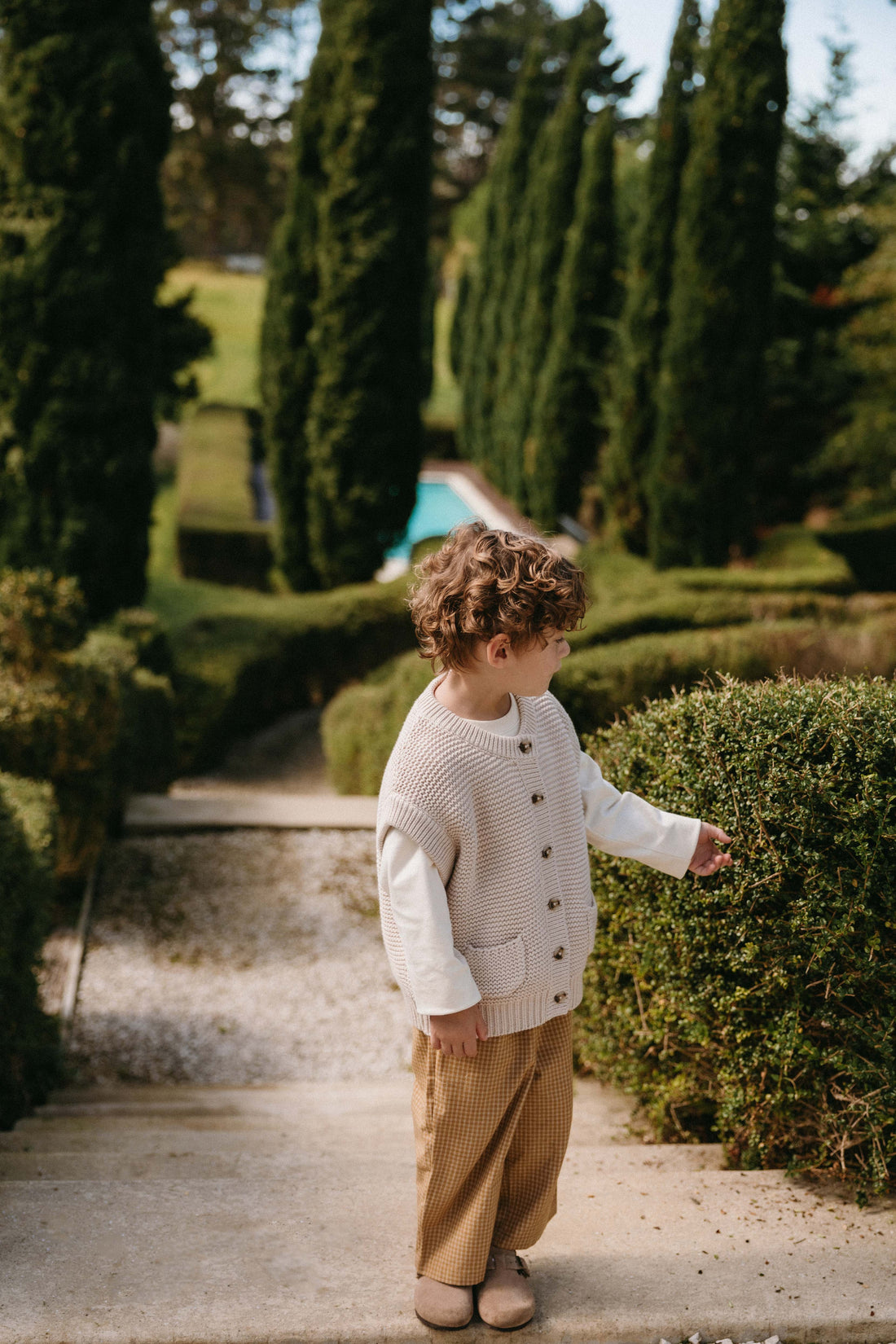 Organic Cotton Kenji Pant - Windowpane Check Buckwheat Childrens Pant from Jamie Kay NZ