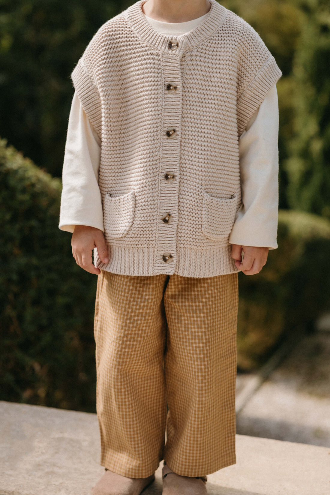 Organic Cotton Kenji Pant - Windowpane Check Buckwheat Childrens Pant from Jamie Kay NZ
