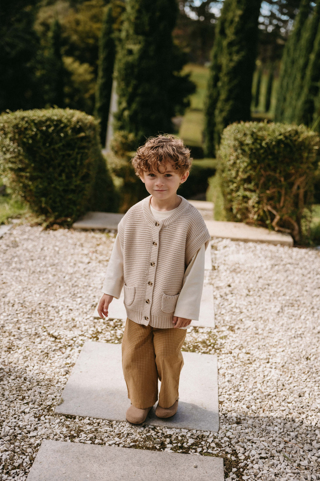 Organic Cotton Kenji Pant - Windowpane Check Buckwheat Childrens Pant from Jamie Kay NZ