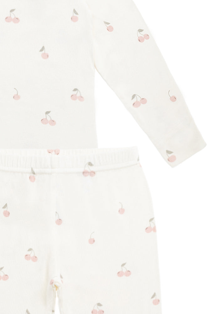 Bamboo Farley Long Sleeve Pyjama Set - Cherry Love Parchment Childrens Pyjama from Jamie Kay NZ