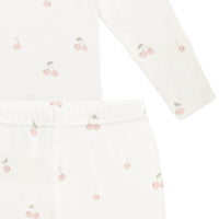 Bamboo Farley Long Sleeve Pyjama Set - Cherry Love Parchment Childrens Pyjama from Jamie Kay NZ